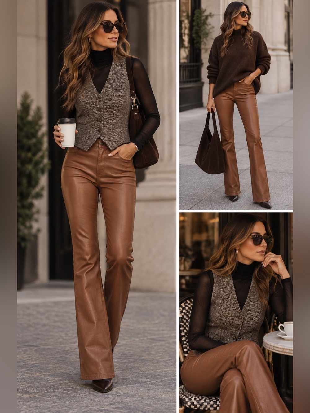 L'AGENCE Ruth flair Leather coated Jeans in pumpkin brown